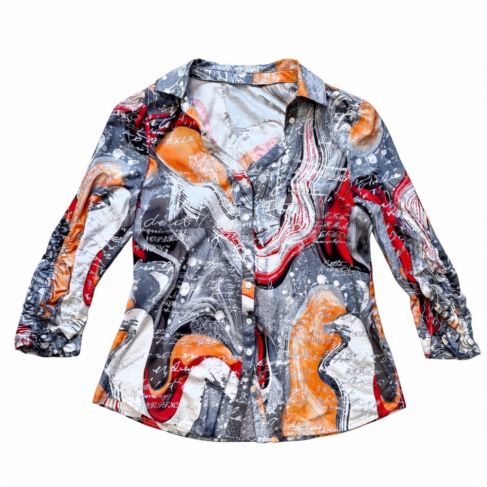 Peter Nygard Red and Orange Abstract Button Down Shirt - Picture 2 of 2
